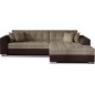 Canapé d'angle convertible en tissu beige et simili chocolat de qualité, 5 places, angle droit (vu de face), SOHO