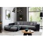 - Canapé d'angle convertible en tissu velours gris et noir Luxe, 5 places, angle gauche (vu de face), SOHO VELOURS