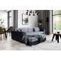 - Canapé d'angle convertible en tissu velours gris et noir Luxe, 5 places, angle gauche (vu de face), SOHO VELOURS