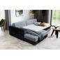- Canapé d'angle convertible en tissu velours gris et noir Luxe, 5 places, angle gauche (vu de face), SOHO VELOURS
