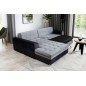 - Canapé d'angle convertible en tissu velours gris et noir Luxe, 5 places, angle gauche (vu de face), SOHO VELOURS