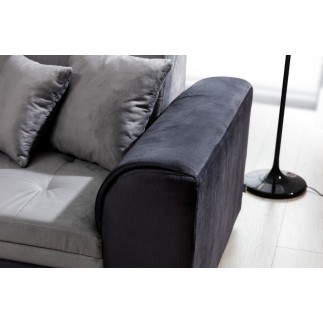 - Canapé d'angle convertible en tissu velours gris et noir Luxe, 5 places, angle gauche (vu de face), SOHO VELOURS