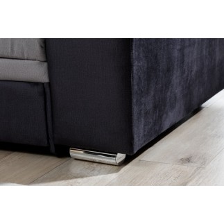 - Canapé d'angle convertible en tissu velours gris et noir Luxe, 5 places, angle gauche (vu de face), SOHO VELOURS