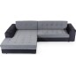 - Canapé d'angle convertible en tissu velours gris et noir Luxe, 5 places, angle gauche (vu de face), SOHO VELOURS