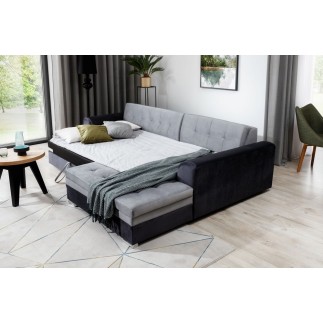 Canapé d'angle convertible en tissu velours gris et noir Luxe, 5 places, angle droit (vu de face), SOHO VELOURS