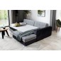 Canapé d'angle convertible en tissu velours gris et noir Luxe, 5 places, angle droit (vu de face), SOHO VELOURS