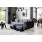 Canapé d'angle convertible en tissu velours gris et noir Luxe, 5 places, angle droit (vu de face), SOHO VELOURS