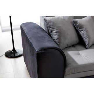 Canapé d'angle convertible en tissu velours gris et noir Luxe, 5 places, angle droit (vu de face), SOHO VELOURS