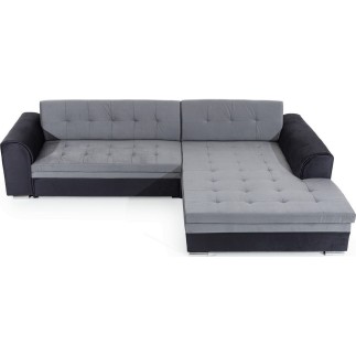 Canapé d'angle convertible en tissu velours gris et noir Luxe, 5 places, angle droit (vu de face), SOHO VELOURS