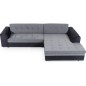 Canapé d'angle convertible en tissu velours gris et noir Luxe, 5 places, angle droit (vu de face), SOHO VELOURS
