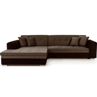 Canapé d'angle convertible en tissu velours Luxe, marron et chocolat, 5 places, angle gauche (vu de face), SOHO VELOURS