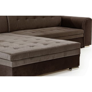 Canapé d'angle convertible en tissu velours Luxe, marron et chocolat, 5 places, angle gauche (vu de face), SOHO VELOURS
