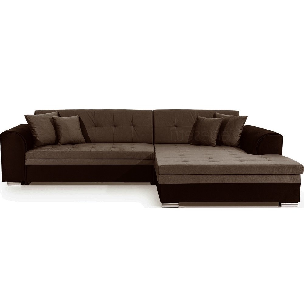 Canapé d'angle convertible en tissu velours Luxe, marron et chocolat, 5 places, angle droit (vu de face), SOHO VELOURS