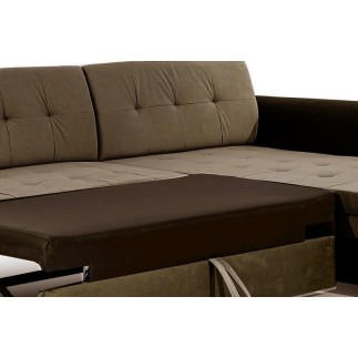 Canapé d'angle convertible en tissu velours Luxe, marron et chocolat, 5 places, angle droit (vu de face), SOHO VELOURS