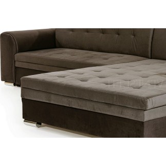 Canapé d'angle convertible en tissu velours Luxe, marron et chocolat, 5 places, angle droit (vu de face), SOHO VELOURS