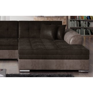 Canapé d'angle convertible en tissu velours Luxe, chocolat et marron, 5 places, angle droit (vu de face), SOHO VELOURS