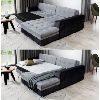 Canapé d'angle convertible en tissu velours Luxe, chocolat et marron, 5 places, angle droit (vu de face), SOHO VELOURS