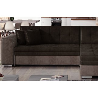 Canapé d'angle convertible en tissu velours Luxe, chocolat et marron, 5 places, angle droit (vu de face), SOHO VELOURS