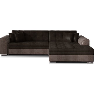 Canapé d'angle convertible en tissu velours Luxe, chocolat et marron, 5 places, angle droit (vu de face), SOHO VELOURS