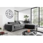 Canapé d'angle convertible en tissu velours Luxe gris, 5 places, angle droit (vu de face) - GRECE VELOURS
