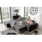 - Canapé d'angle convertible en tissu velours Luxe, chocolat, 5 places, angle gauche (vu de face) - GRECE VELOURS