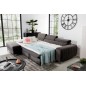 - Canapé d'angle convertible en tissu velours Luxe, chocolat, 5 places, angle gauche (vu de face) - GRECE VELOURS