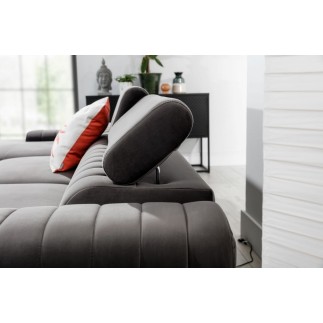 - Canapé d'angle convertible en tissu velours Luxe, chocolat, 5 places, angle gauche (vu de face) - GRECE VELOURS