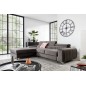 - Canapé d'angle convertible en tissu velours Luxe, chocolat, 5 places, angle gauche (vu de face) - GRECE VELOURS