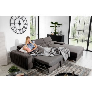 Canapé d'angle convertible en tissu velours Luxe, chocolat, 5 places, angle droit (vu de face), GRECE VELOURS