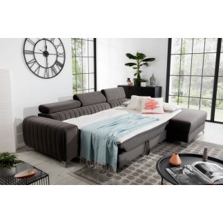 Canapé d'angle convertible en tissu velours Luxe, chocolat, 5 places, angle droit (vu de face), GRECE VELOURS