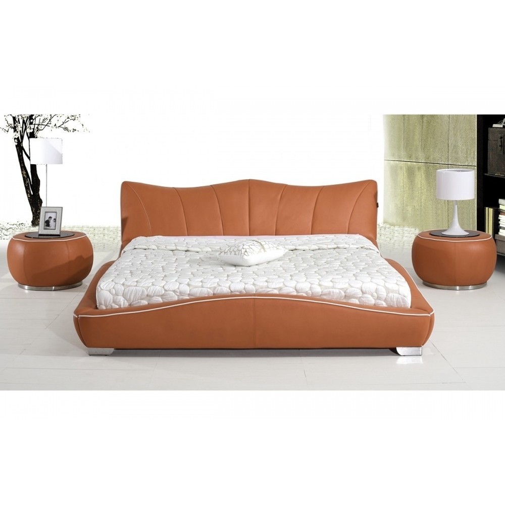 Lit en cuir italien de luxe LUXEN, marron, 140x190
