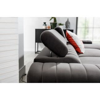 Canapé d'angle convertible en tissu velours Luxe, chocolat, 5 places, angle droit (vu de face), GRECE VELOURS
