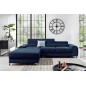 - Canapé d'angle convertible en tissu velours Luxe bleu, 5 places, angle gauche (vu de face) - GRECE VELOURS