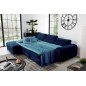 - Canapé d'angle convertible en tissu velours Luxe bleu, 5 places, angle gauche (vu de face) - GRECE VELOURS
