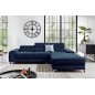 Canapé d'angle convertible en tissu velours Luxe bleu, 5 places, angle droit (vu de face) - GRECE VELOURS