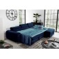 Canapé d'angle convertible en tissu velours Luxe bleu, 5 places, angle droit (vu de face) - GRECE VELOURS