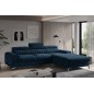 Canapé d'angle convertible en tissu velours Luxe bleu, 5 places, angle droit (vu de face) - GRECE VELOURS