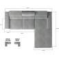 Canapé d'angle convertible en tissu velours Luxe bleu, 5 places, angle droit (vu de face) - GRECE VELOURS