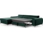 Canapé d'angle convertible en tissu velours Luxe vert, 5 places, angle gauche (vu de face) - GRECE VELOURS
