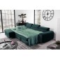 Canapé d'angle convertible en tissu velours Luxe vert, 5 places, angle gauche (vu de face) - GRECE VELOURS