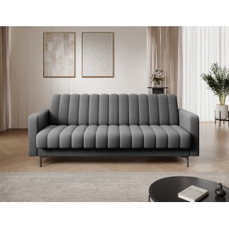 Canapé 3 places convertible velours luxe gris foncé, coffre, RONSARD