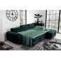 - Canapé d'angle convertible en tissu velours Luxe vert, 5 places, angle droit (vu de face) - GRECE VELOURS