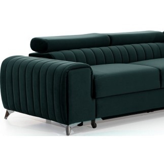 - Canapé d'angle convertible en tissu velours Luxe vert, 5 places, angle droit (vu de face) - GRECE VELOURS