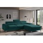 - Canapé d'angle convertible en tissu velours Luxe vert, 5 places, angle droit (vu de face) - GRECE VELOURS