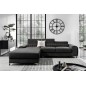 Canapé d'angle convertible en tissu velours Luxe noir, 5 places, angle gauche (vu de face) - GRECE VELOURS