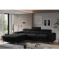 Canapé d'angle convertible en tissu velours Luxe noir, 5 places, angle gauche (vu de face) - GRECE VELOURS