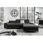 Canapé d'angle convertible en tissu velours Luxe noir, 5 places, angle droit (vu de face) - GRECE VELOURS