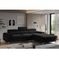 Canapé d'angle convertible en tissu velours Luxe noir, 5 places, angle droit (vu de face) - GRECE VELOURS