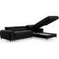 Canapé d'angle convertible en tissu velours Luxe noir, 5 places, angle droit (vu de face) - GRECE VELOURS