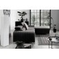 Canapé d'angle convertible en tissu velours Luxe noir, 5 places, angle droit (vu de face) - GRECE VELOURS